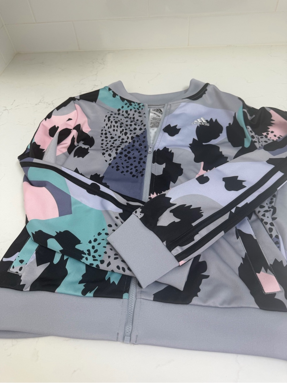 adidas Light Gray and Mint Abstract Girls Zip Jacket